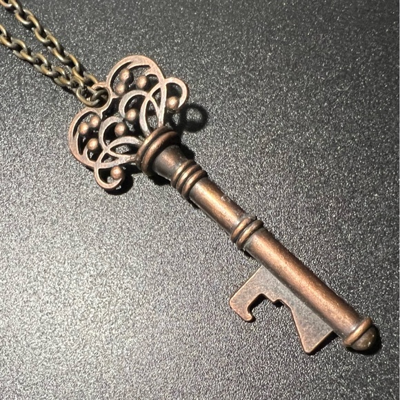 Jewelry Vintage Ornate Brass Skeleton Key Necklace Large Antique Key